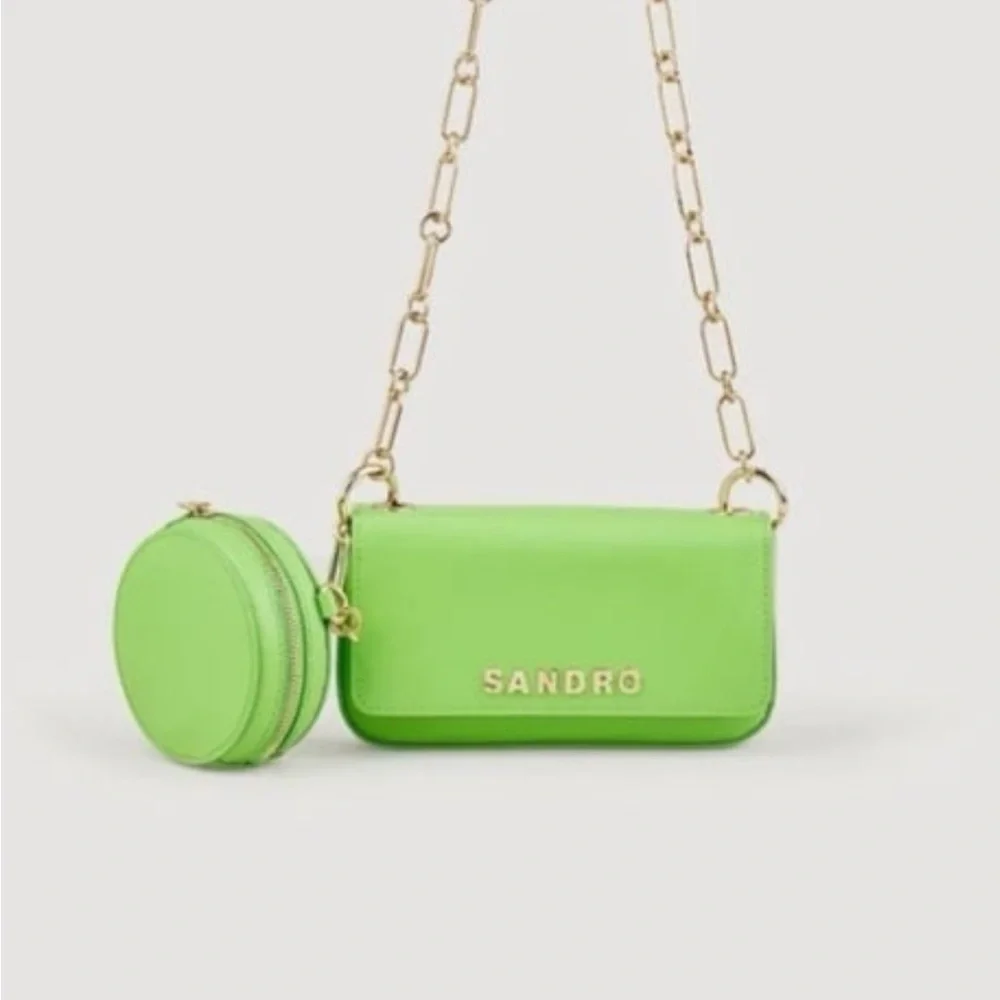 Sandro Lime Green Crossbody Bag with Gold Accents